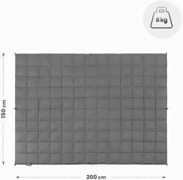 Обтяжувальна ковдра для сну та релаксації 8 кг, мікрофібра, 150x200 см, 7-шарова система зі скляними кульками, сертифікат Oeko-TEX, сіра