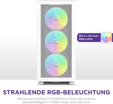 Корпус для ПК NZXT H7 Flow RGB білий, ATX Mid-Tower, з USB-C, сітчаста передня панель, загартоване скло, 3 вентилятори F-Series 140мм RGB, підтримка водяного охолодження