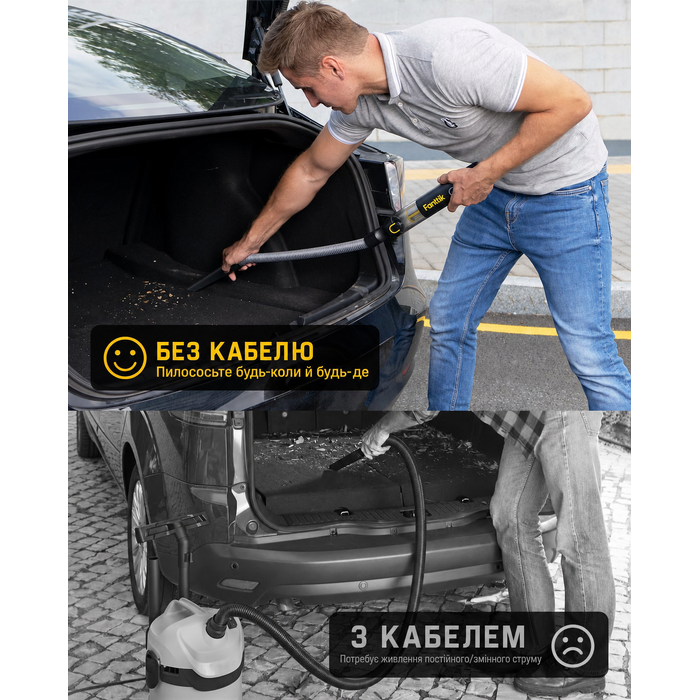 Потужний акумуляторний автопилосос Fanttik Slim V8 Apex, 19000 Па, 45 AW, RobustClean™, 4-в-1, міні-насос, портативний пилосос для авто і дому, чорний