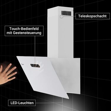 Витяжка кухонна KKT KOLBE BASE6004S 60 см, чорна, скло та нержавіюча сталь, LED-підсвітка, керування жестами та SensorTouch, режим відведення та рециркуляції