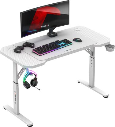 Ігровий стіл Huzaro Hero 2.6 білий, 120x60 см, метал, 3 рівні, з підставкою для навушників і напоїв, кабель-менеджмент, з килимком для миші