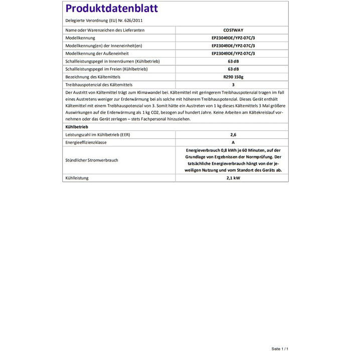 Мобільний кондиціонер COSTWAY 4-в-1, 7000 BTU, осушувач повітря, 2,6 кВт, з пультом, таймером та гнучким шлангом, для кімнат 10-20 м², режим сну, температура 17-30℃