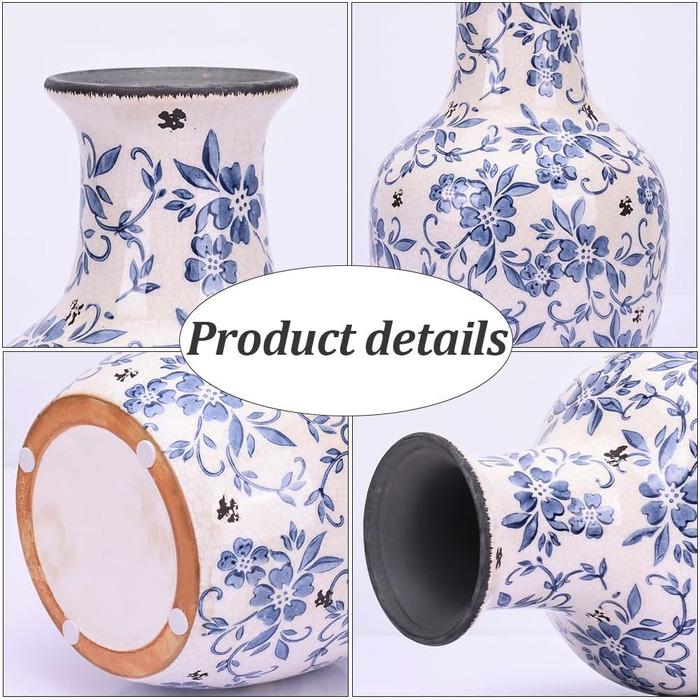 Ваза керамічна Blau-weiße Chinoiserie 27.9 см вінтажна для квітів та декору в стилі рустик, блакитна ваза для букета