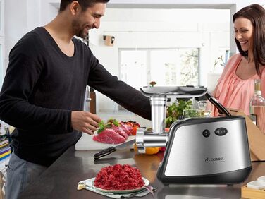Електрична м'ясорубка AAOBOSI 3000W з DC-мотором, низький рівень шуму (60 дБ), 3 швидкості, функція реверсу, для домашнього приготування фаршу та ковбас (Сіра)