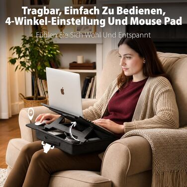Підставка для ноутбука з подушкою Vigo Wood Laptray — стіл для ліжка та дивана, регульований тримач (Cambridge & Black)