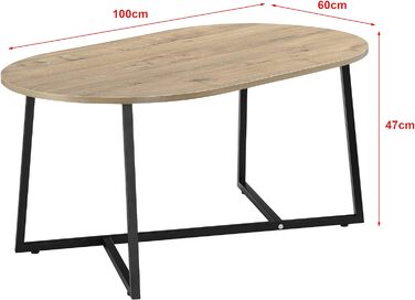 Журнальний стіл en.casa Valdemarsvik 100x60x47 см, стіл для вітальні, стіл до дивану, металевий каркас, дубовий декор
