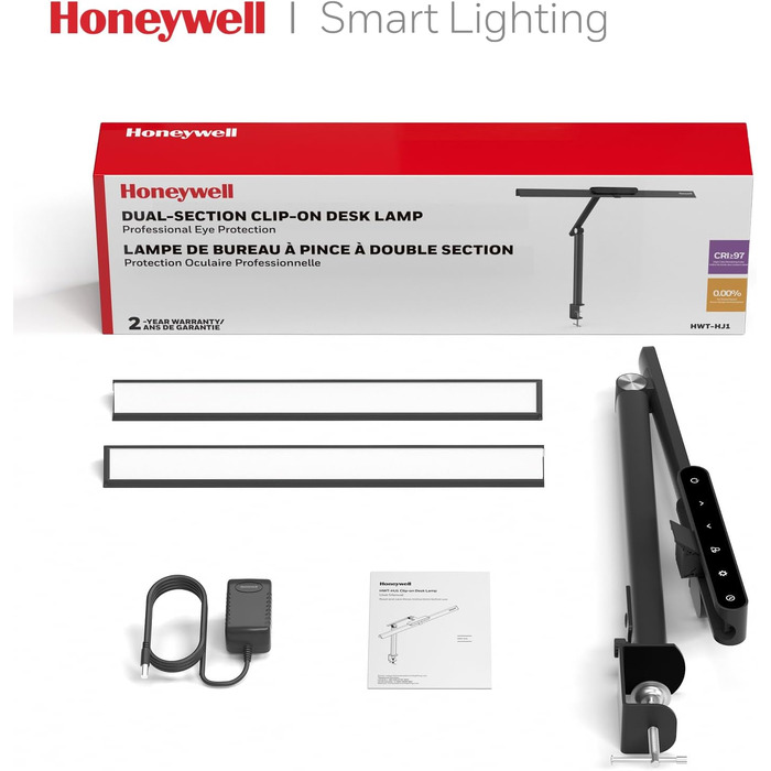 Світлодіодна настільна лампа Honeywell Sunturalux HJ1 з кліпсою для офісу та дому, диммована, захист для очей, гнучка двосекційна архітекторська лампа з сенсорним керуванням