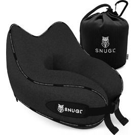 Подушка для шиї SNUGL з пам'яттю форми, м'яка, регульована, для подорожей – чорна, для дорослих, для літака, авто та подорожей