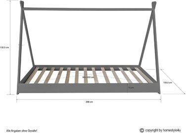 Дитяче ліжко Homestyle4u 90x200 см, тіпі, сіре-біле, зірки, дерев'яна сосна