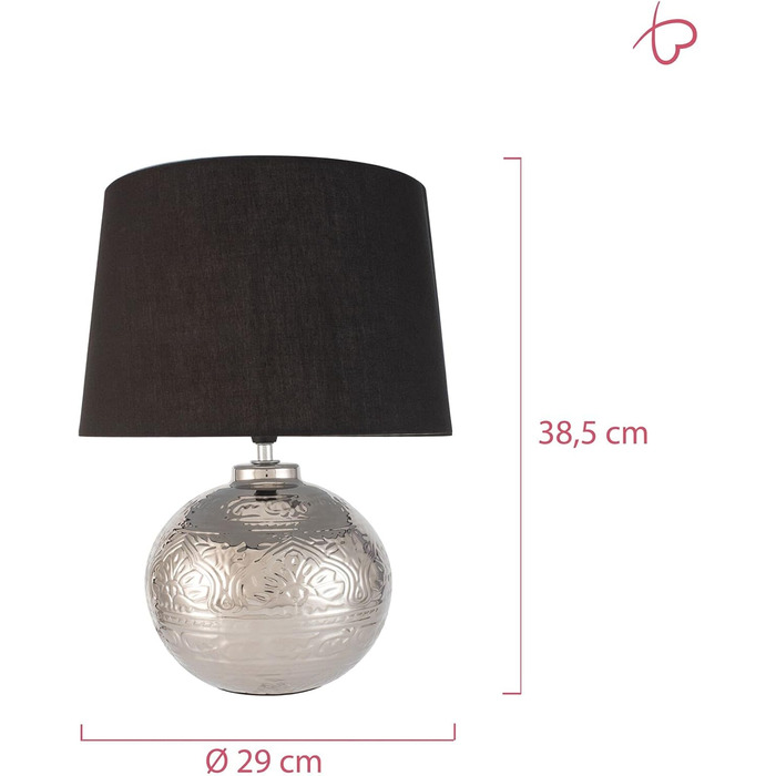 Настільна лампа Pauleen Touch of Silver, 20 Вт, чорна/срібна, гламур, кераміка, текстиль, E14, ручна робота