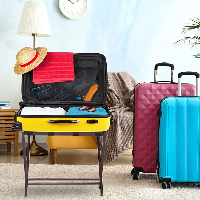 Складана підставка для валізи Relaxdays, дерев'яна багажниця для готелів та дому, 54.5 x 66 x 44 см, коричнева