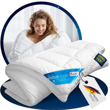 Всесезонна ковдра Schlafmond Medicus Clean 200x200 см, гіпоалергенна з терморегуляцією, бавовняна стібана ковдра, Made in Germany