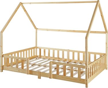Дитяче ліжко-домік en.casa Sisimiut 140x200 см з бортиками, підліжковий каркас, масив сосни, натуральний колір