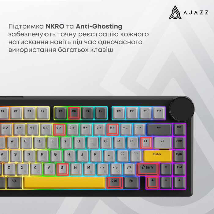 Бездротова механічна клавіатура Ajazz AK820 V2 Coconut Flake Switch (AK820-V2-CF-PWB)