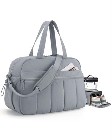 Спортивна сумка-даффл BAGMART Puffer на 24 л для жінок, містка сумка для подорожей та вікендів (темно-сіра, L)
