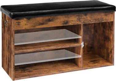 Лавка для взуття HOOBRO з м'яким сидінням, 3 відкриті полиці, 82x31,5x46,5 см, місткий взуттєвий шафа для передпокою та вітальні, витримує до 150 кг