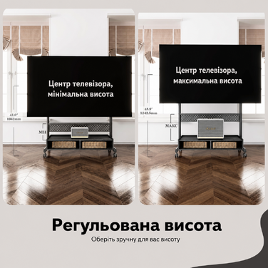 Підлогова стійка для телевізора FITUEYES на колесах, регульована по висоті, для ТВ 70-100 дюймів, навантаження до 80 кг, VESA 850x600 мм