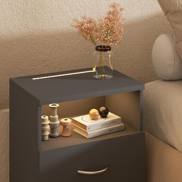 Нічний столик Casaria® 2 шт. з LED-підсвічуванням, 40x28x55 см, дерево, 2 висувні ящики, для спальні/вітальні, колір антрацит