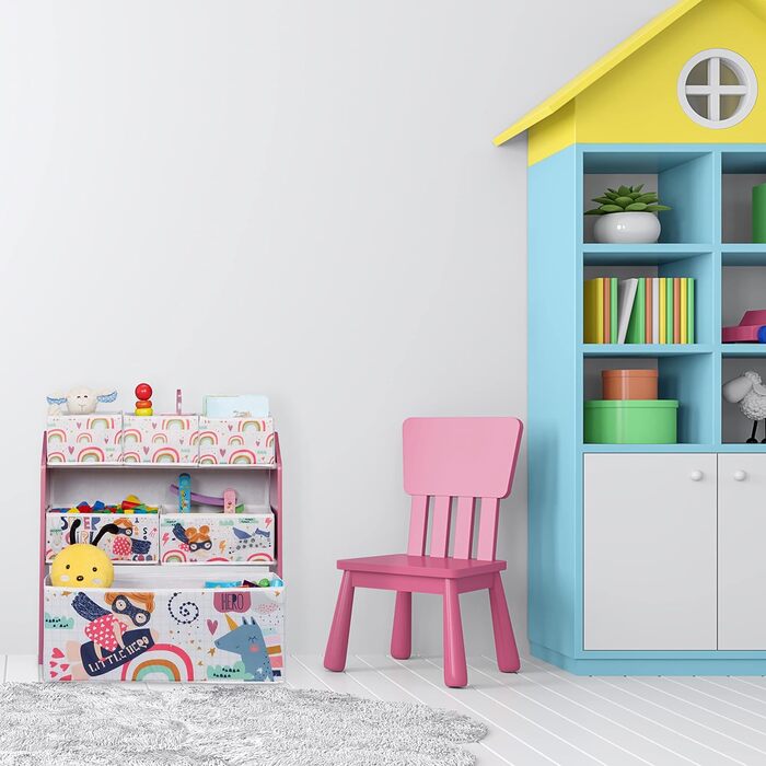 Дитяча полиця Relaxdays з 6 коробками для зберігання, 66x63x30 см, яскравий ігровий органайзер для іграшок у дитячу кімнату для дівчаток