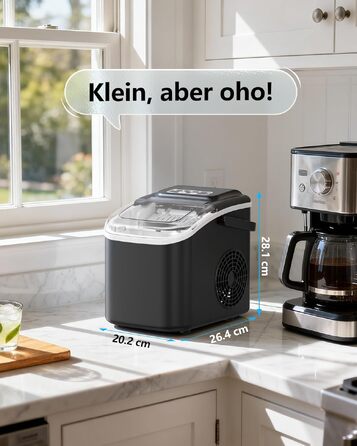 Льодогенератор портативний Klein Ice Maker 12 кг/24год, швидке виробництво льоду (8 кубиків за 6 хв), 2 розміри кубиків, самоочищення для дому, кухні, кемпінгу, вечірок
