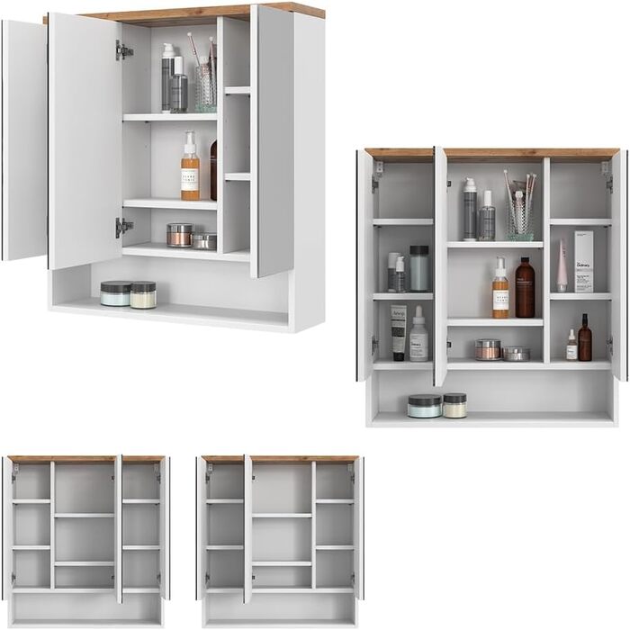 Дзеркальна шафа для ванної Vicco Eden, білий глянець/дуб Артизан, 70x77,5 см, 3 двері
