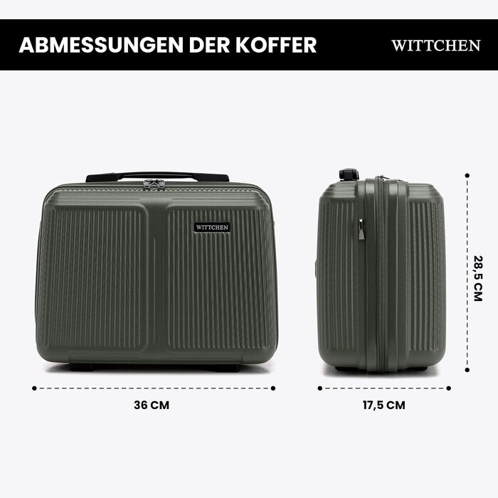 Валіза велика Wittchen Stripes Line XL (76.5x50x29 см) — Жорстка пластикова валіза-тролей ABS 96 л, 4 колеса 360°, кодовий замок, колір Khaki (з косметичкою S)