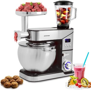 Кухонна машина Syntrox KM-2000W Lyon, міксер, м’ясорубка, 10 л, чорна/червона, Німеччина