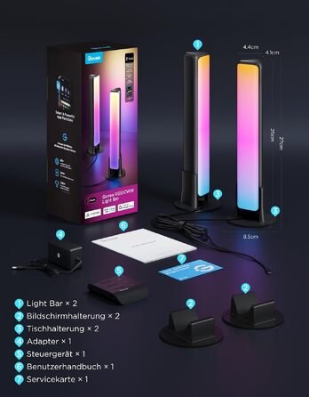 Світлодіодні LED-панелі Govee RGBICWW для підсвічування ТБ та ігрової зони, чорні