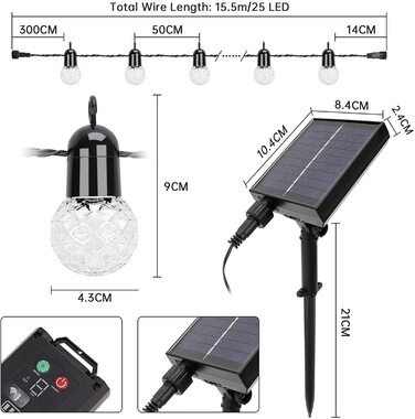 Сонячна гірлянда Aogled G40, 15,5 м, 25 LED, тепле біле світло 2700K, з пультом, для декору в приміщенні та на вулиці