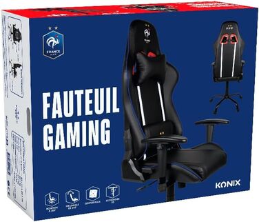 Ігрове крісло Konix FFF Premium, 150° нахил, екошкіра, регульована поперекова та шийна подушка, підголівник, чорне/біле