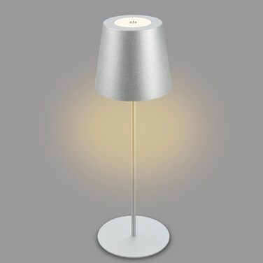 BRILONER LED бездротова настільна лампа з диммером, сенсорним керуванням, регульована по висоті, акумуляторна, нічник, лампа для читання, кемпінгу, столу, для дому та вулиці, срібляста, 36x10,5 см