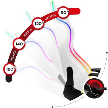 Ігрове крісло Huzaro Force 6.2 Біле з RGB LED підсвіткою, екошкіра, тканина, карбон, ергономічне, регульована висота, підголівник, поперекова підтримка, навантаження до 130 кг, офісне крісло