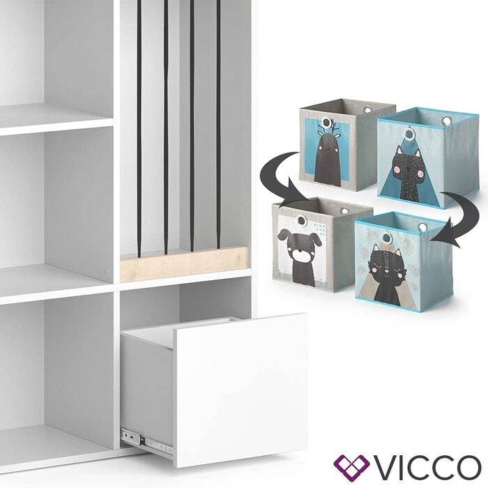 Дитячий стелаж Vicco Luigi білий 72x108 см з 2 коробами, дизайн Лев/Крокодил