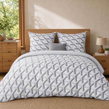 Комплект постільної білизни Viviland з начісною мікрофіброю 155x220 см, м'яка та дихаюча підковдра на блискавці та наволочка 80x80 см, геометричний візерунок