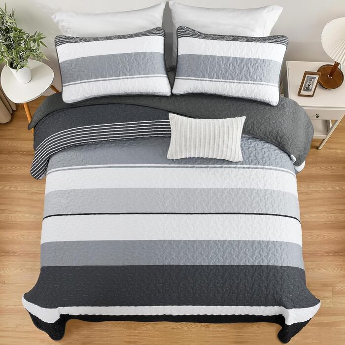 Покривало WONGS BEDDING 220x240 см синє, стьобане, мікрофібра, комплект 3 предмети (покривало + 2 наволочки 50x75) для двоспального ліжка, для спальні або дивана