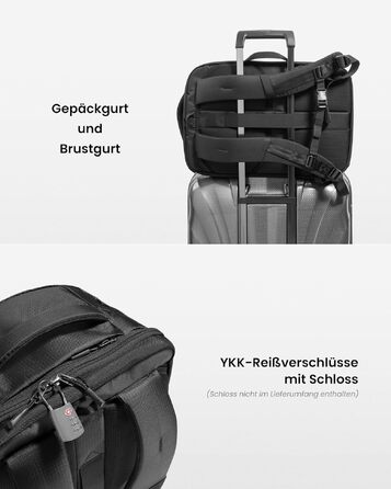 Подорожній рюкзак tomtoc 28L для літака, TSA-сумісний рюкзак для ручної поклажі, чорний Ripstop