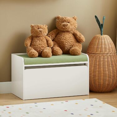 Дитяча іграшкова скриня SoBuy KMB80-W з подушкою, біла, 60x35x34 см