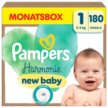 Дитячі підгузки Pampers Harmonie розмір 1 (2-5 кг), гіпоалергенні, на рослинній основі, 180 шт.