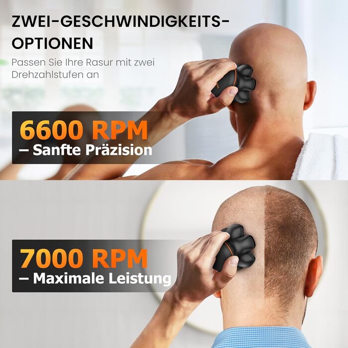 Машинка для гоління голови MAXGROOM Herren 7D, водонепроникна IPX6, з USB-C зарядкою, чорна