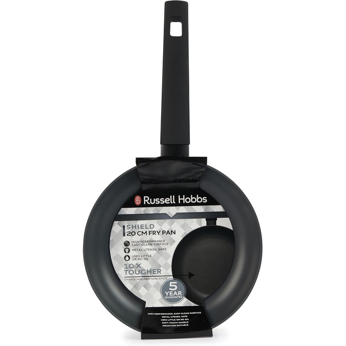 Набір сковорідок Russell Hobbs COMBO-8694 Shield 3 шт. (20/24/28 см) з антипригарним покриттям для індукції, стійкий до металевого посуду, 5 років гарантії, чорний