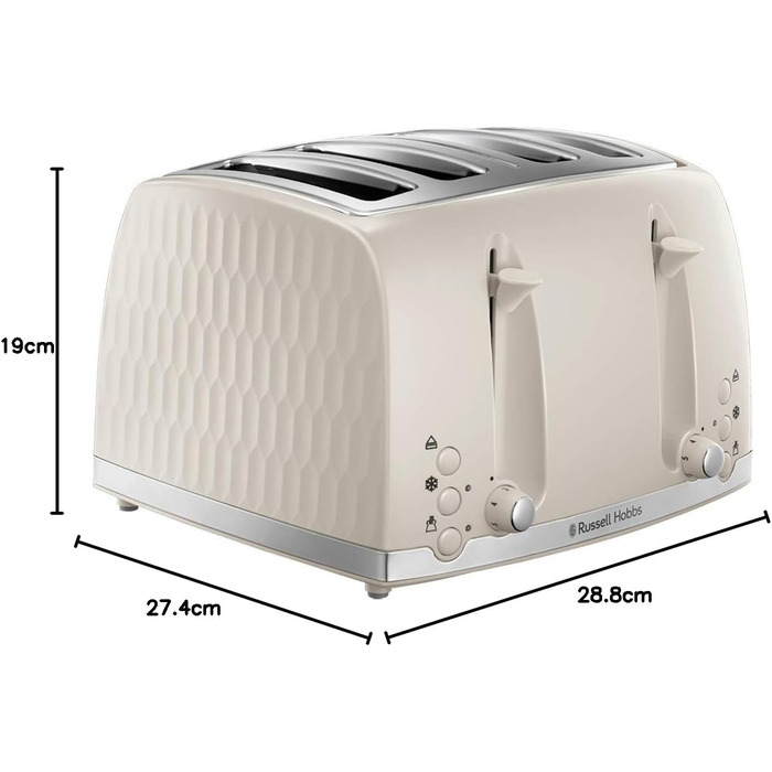 Тостер Russell Hobbs 26071 на 4 тости, кремовий: сучасний дизайн, широкі слоти, підйомний механізм