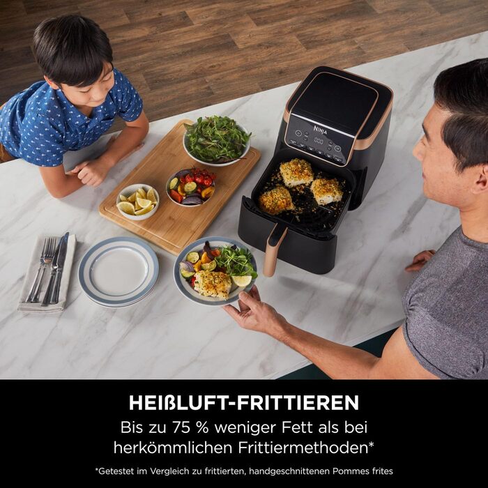 Фритюрниця повітряна Ninja Foodi FlexDrawer AF500EUCP, 6.2L, 7-в-1, чорно-мідна