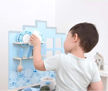 Дитяча дерев'яна кухня New Classic Toys Bon Appétit у стилі Делфтського фарфору, синя, рольова гра