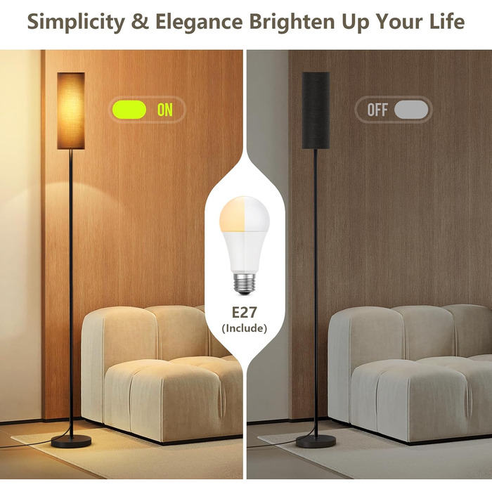 LED торшер Lithomy 12W для вітальні та спальні, вінтажний, диміруємий, з пультом та 3 кольорами світла