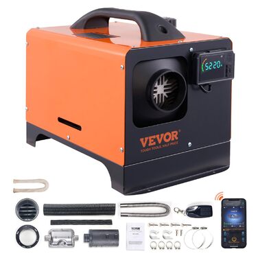Автономний дизельний опалювач VEVOR 12V 5kW з LCD-дисплеєм, пультом дистанційного керування та Bluetooth, 0.16-0.52 л/год, помаранчевий