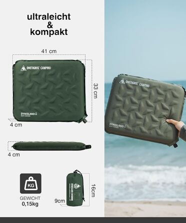 Самонадувний кемпінговий килимок-сидіння OneTigris DYNISLAND, ультралегкий складний килимок для пікніка та походів, 41 x 33 x 4 см, Ranger Green