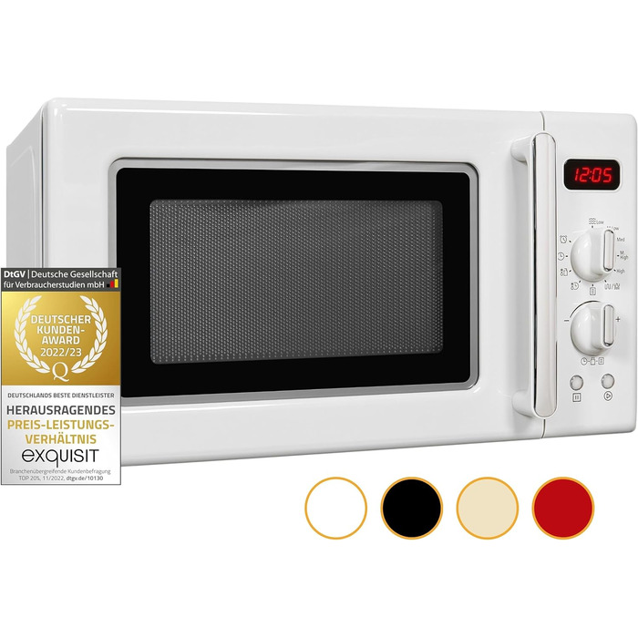 Мікрохвильова піч Exquisit Retro RMW720-3GDIG, 20 л, 1000 Вт, гриль, цифровий дисплей, біла, ретро-дизайн