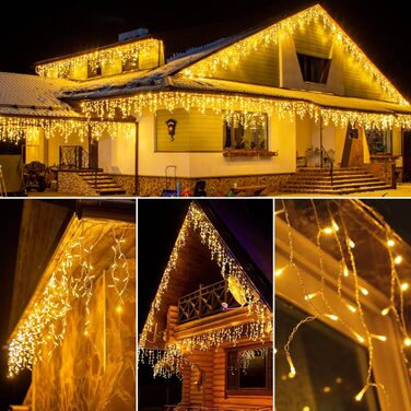 Світлодіодна гірлянда-дождик WOWDSGN (бурульки) для вулиці, 35м, 1540 LED, теплий білий колір, 8 режимів, таймер, водонепроникна IP44, для даху та тераси