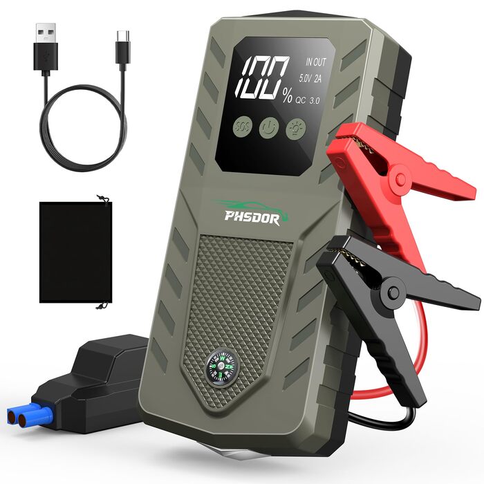 Бустер акумулятора 12V 6000A Jump Starter Powerbank 20000mAh для авто (бензин до 10.0L, дизель до 8.0L) з LED ліхтарем