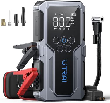 Пусковий пристрій UTRAI Jump Starter 4500A 15000mAh з компресором для авто, бустер для двигунів до 8.5L бензин / 6.5L дизель, швидка зарядка 18W та ліхтариком